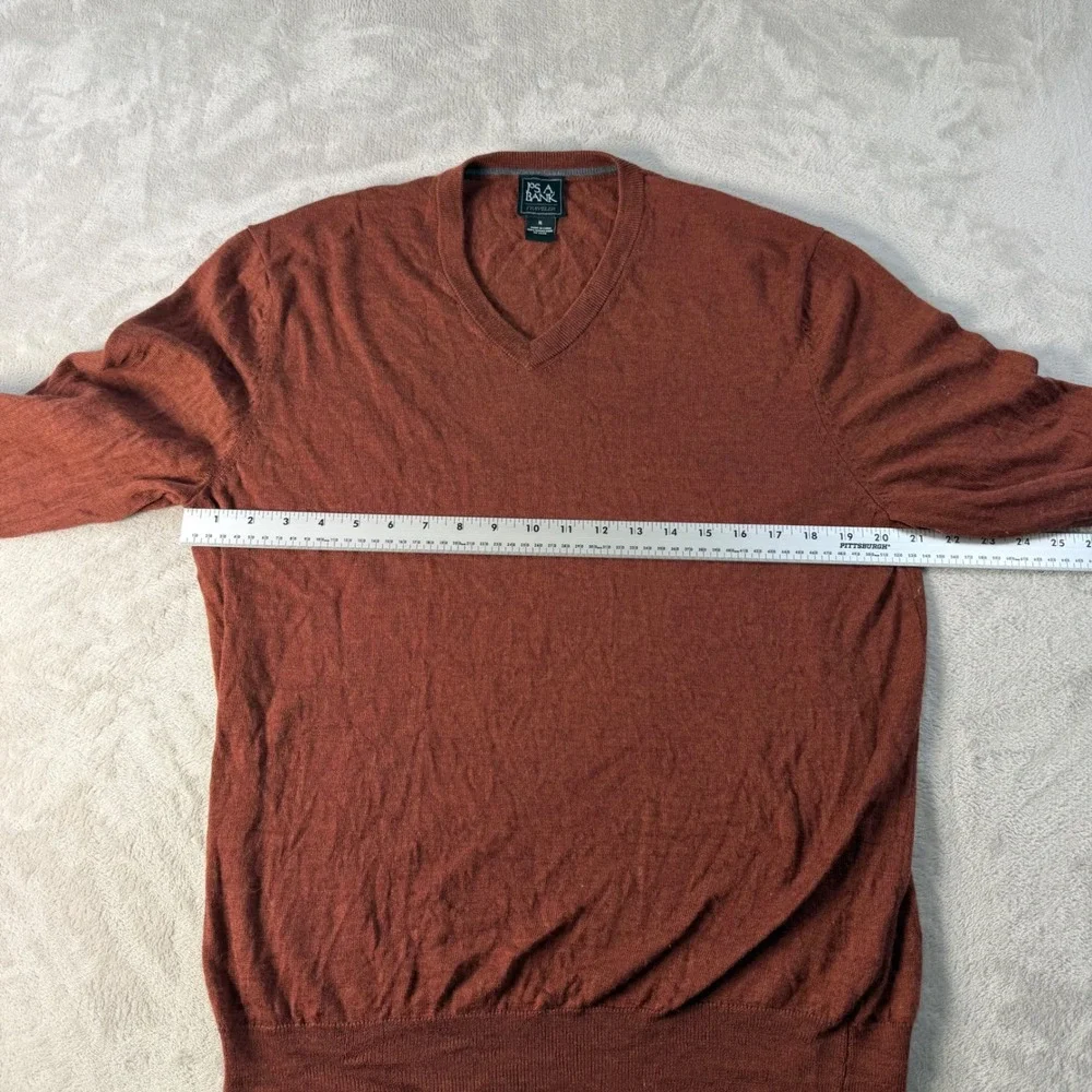 Jos. A. Bank Sweater V-Neck Traveler Men XL Rust Orange 100% Merino Wool Knit